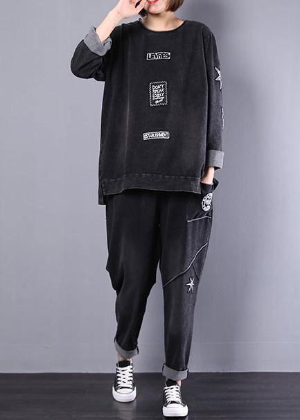 Autumn Black Alphabet Cotton Sport Suit