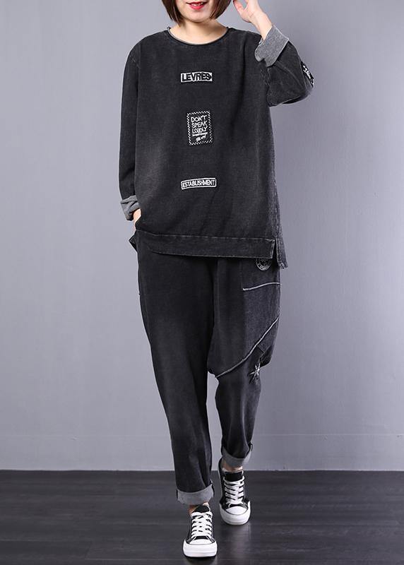 Autumn Black Alphabet Cotton Sport Suit
