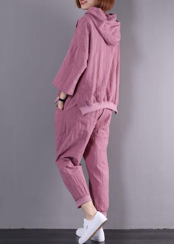 Autumn Dark Pink Hooded Tops and Trousers Two Pieces