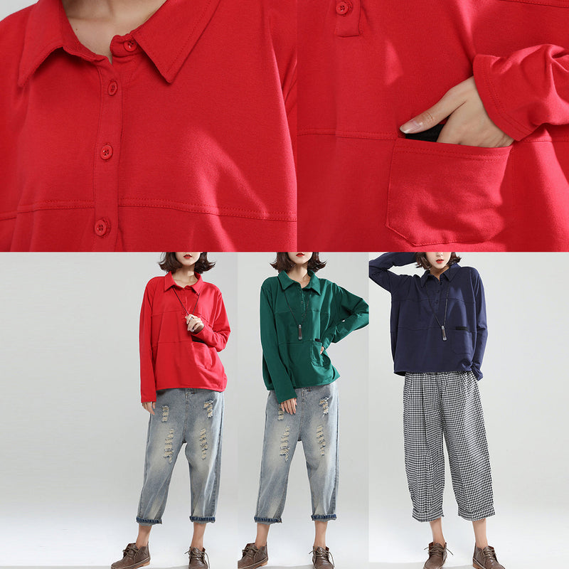 Autumn Navy Cotton Blouse Long Sleeve Pullover