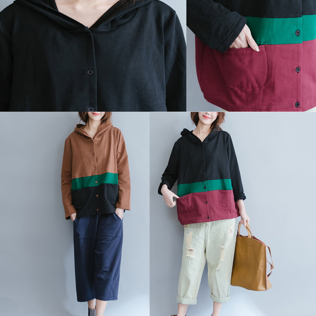 Autumn Patchwork Chocolate Cotton Coat Loose Chunky Cardigans Outwear