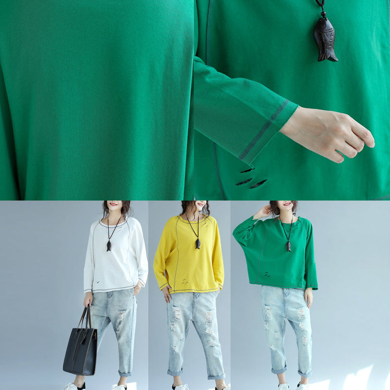 Autumn Green Cotton Pullover Loose Batwing Sleeve Tops
