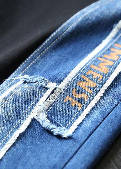 Autumn New Black Patchwork Blue Hooded Tops and Big Pockets Trousers