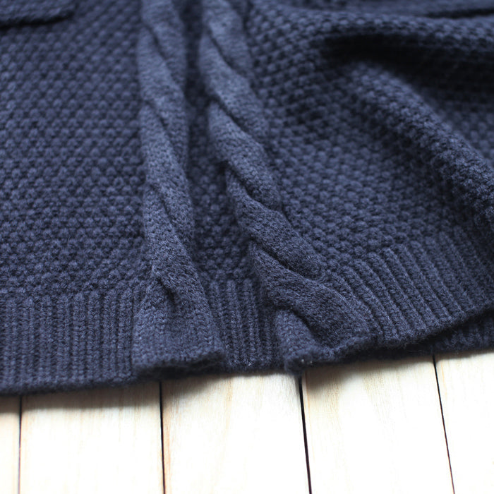 Autumn New Dark Blue Cotton Sweater Cardigans Long Sleeve Knit Coat