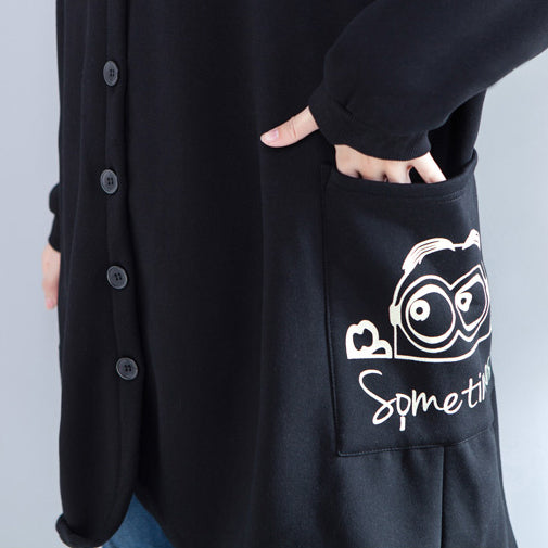 Autumn New Prints Black Coats Oversize Hooded Back Side Open Cardigans Clothes