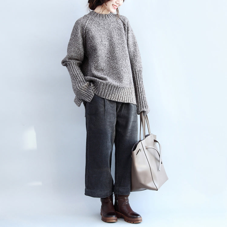 Autumn Warm Stylish Cotton Knitted Pullover Back Side Open Oversize Cozy O Neck Sweater