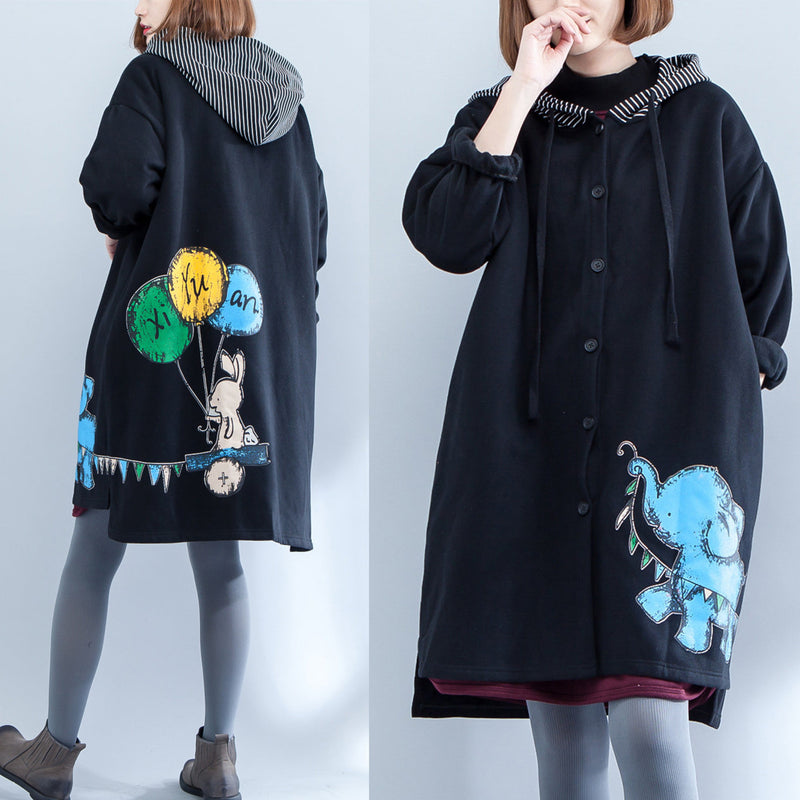 Autumn Winter New Thick Cotton Coats Hooded Pritns Cardigans Coat
