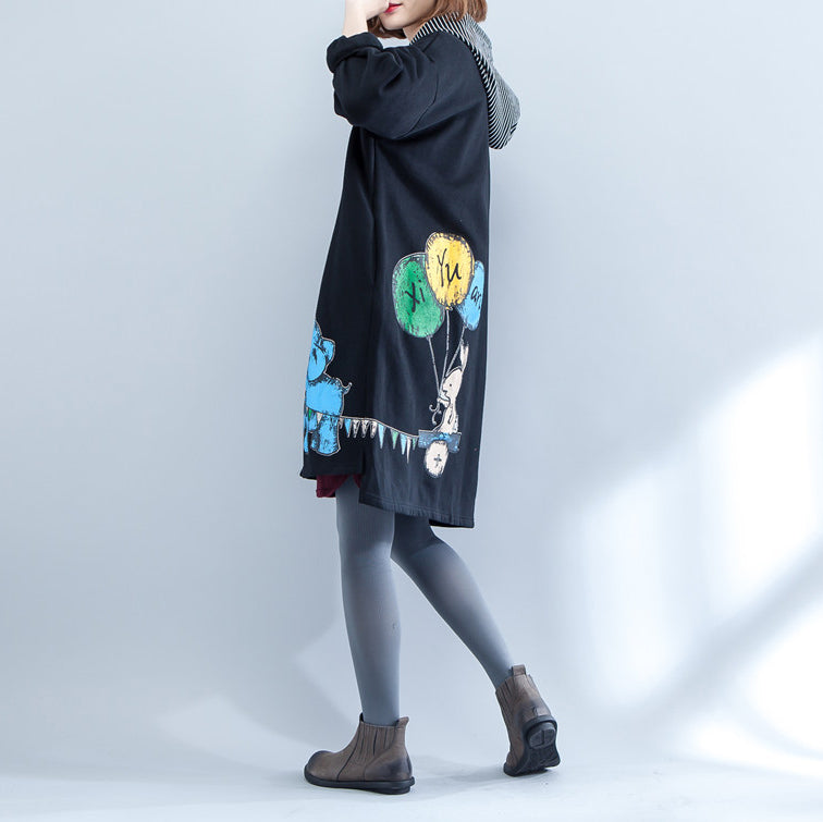 Autumn Winter New Thick Cotton Coats Hooded Pritns Cardigans Coat