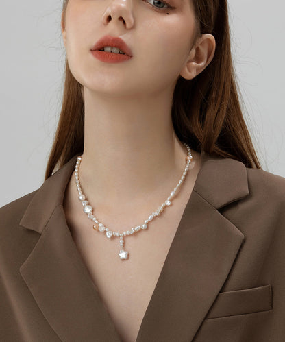 White Sterling Silver Pearl Pentagram Pendant Necklace