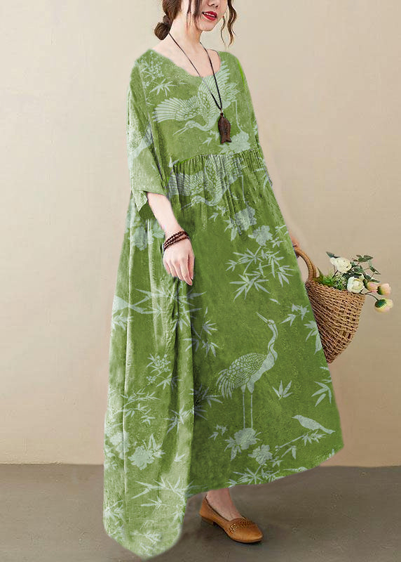 Grey O-neck Patchwork Print Half Sleeve Summer Long Dress