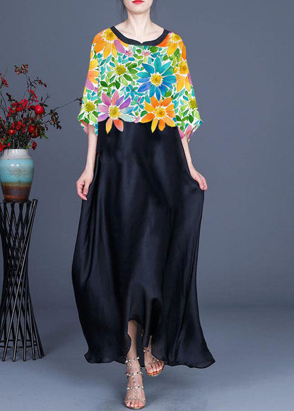 Mountain River Pattern Print O-neck Chiffon Summer Dress