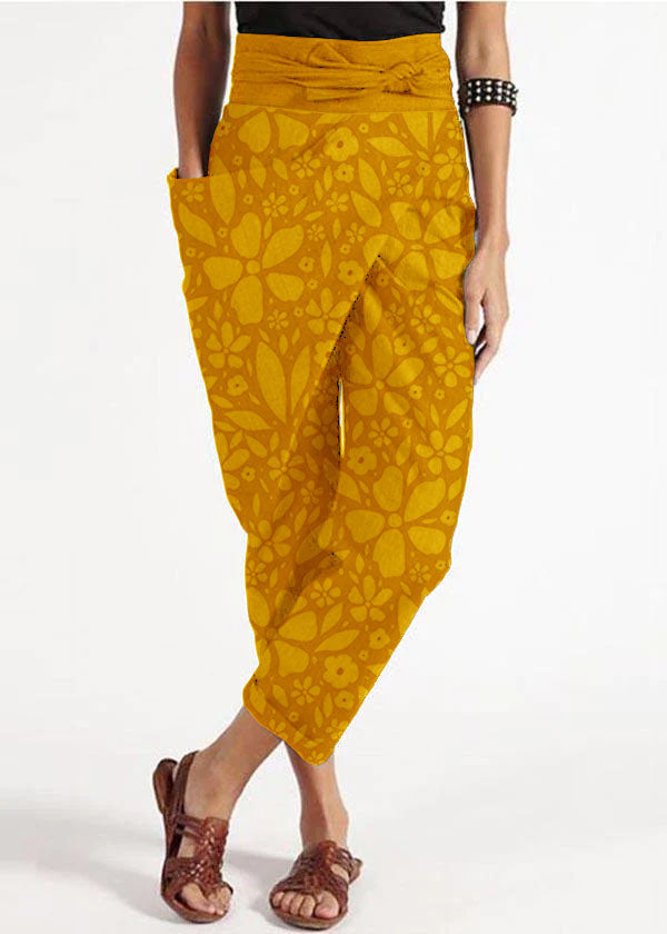 Handmade Striped Pattern Asymmetrical Design High Waist Cotton Harem Summer Pants