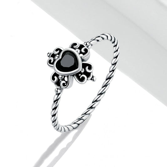 Spade & Heart Crystal Silver Ring
