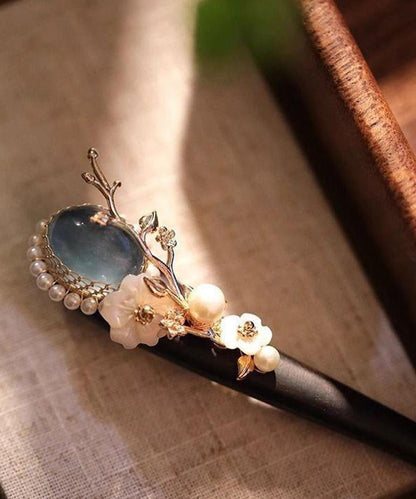 Boutique Blue Wooden Pearl Crystal Hairpin