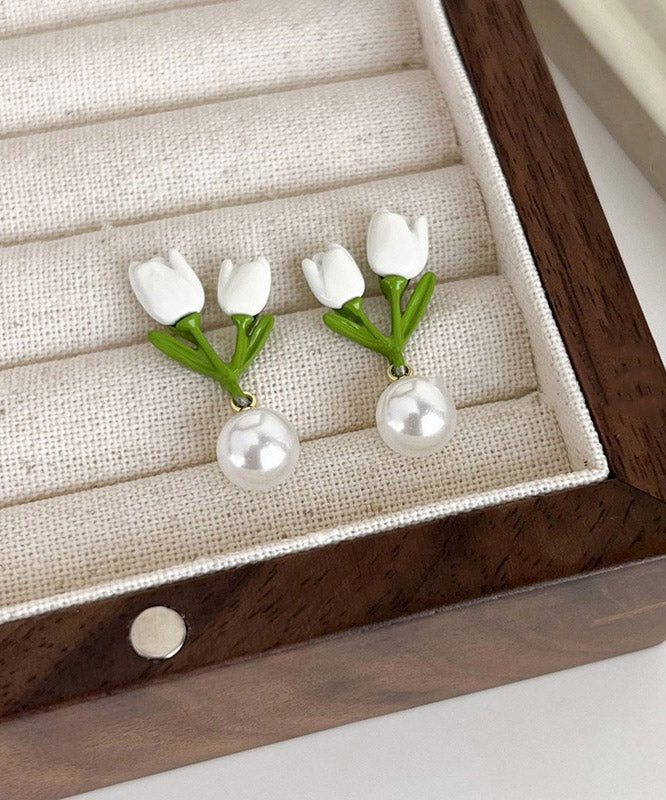 Niche Design Sterling Silver Alloy Tulip Pearl Earrings