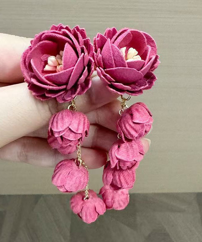 New Rose Tassel Flower Metal Stud Earrings