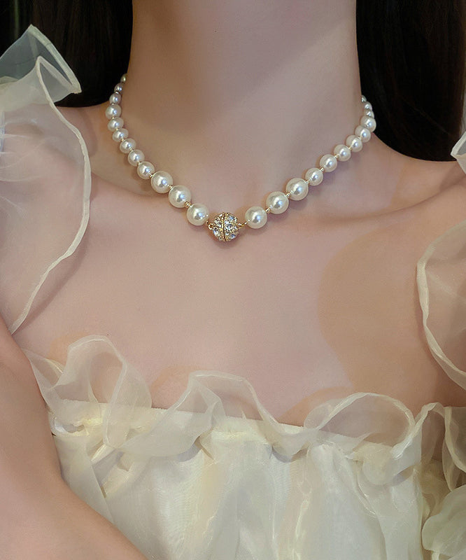 White Copper Pearl Zircon Collar Necklace
