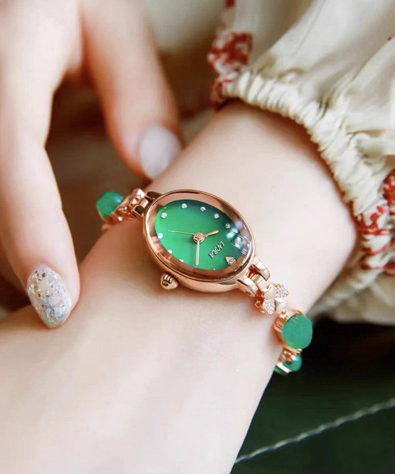 Green Alloy Zircon Tempere Glass Watches