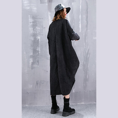Baggy Black Maxi Dress O Neck Traveling Dress Fine Asymmetric Dresses