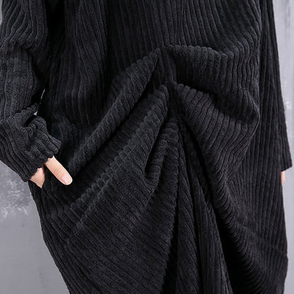 Baggy Black Maxi Dress O Neck Traveling Dress Fine Asymmetric Dresses