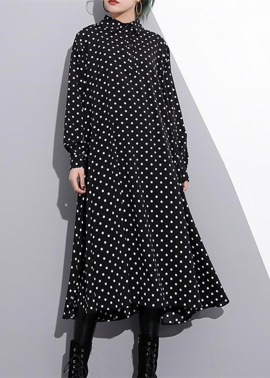 Baggy Black Silk Dresses Dotted Silk Clothing Dress New Stand Collar Cotton Caftans