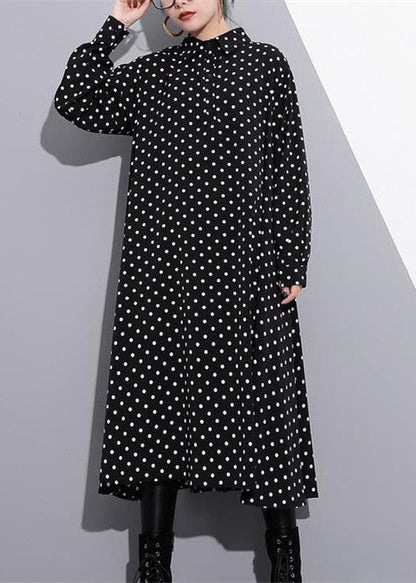 Baggy Black Silk Dresses Dotted Silk Clothing Dress New Stand Collar Cotton Caftans