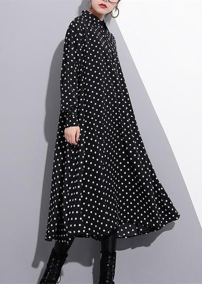 Baggy Black Silk Dresses Dotted Silk Clothing Dress New Stand Collar Cotton Caftans