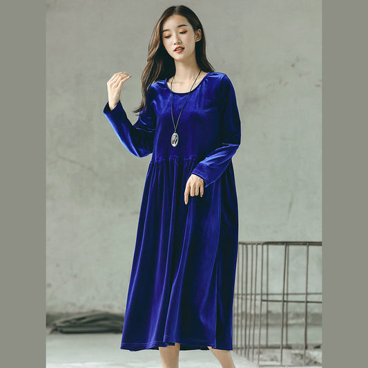 Baggy Blue Natural O Neck Gown Fine Baggy Dresses