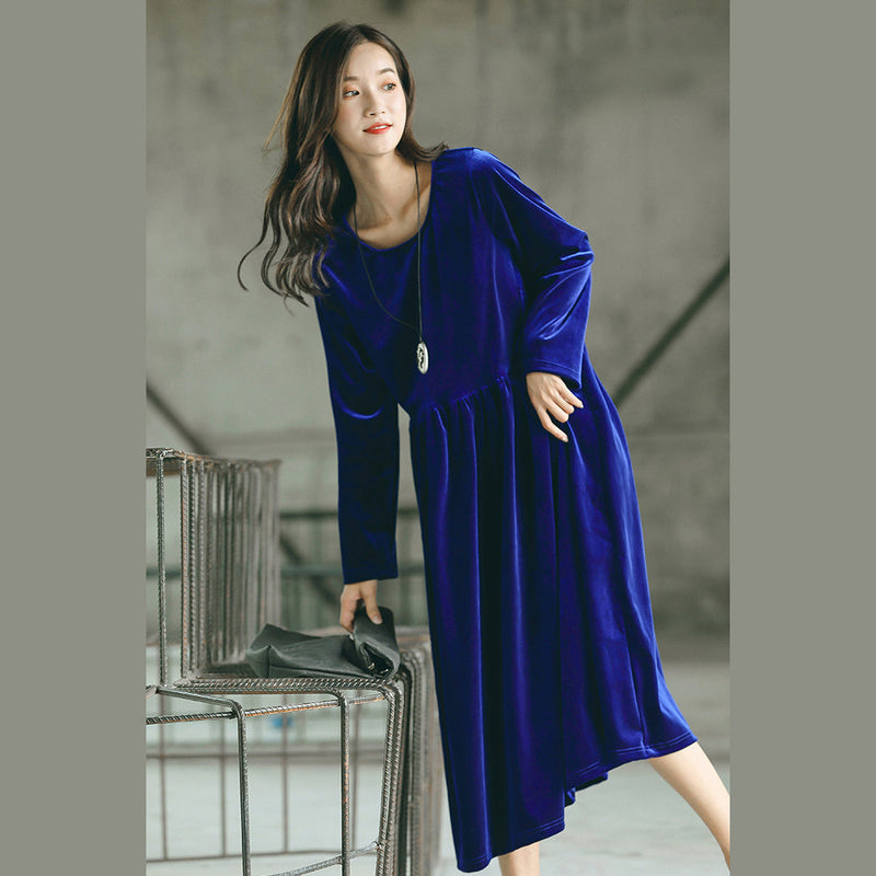 Baggy Blue Natural O Neck Gown Fine Baggy Dresses