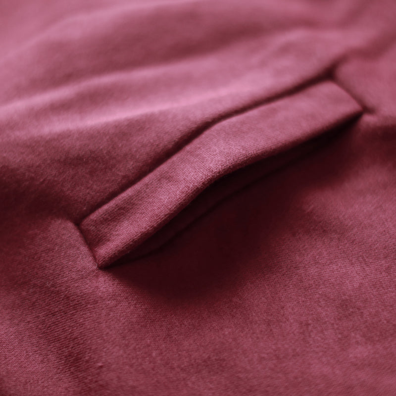baggy burgundy Midi-length cotton t shirt plus size traveling blouse vintage long sleeve high collar cotton clothing