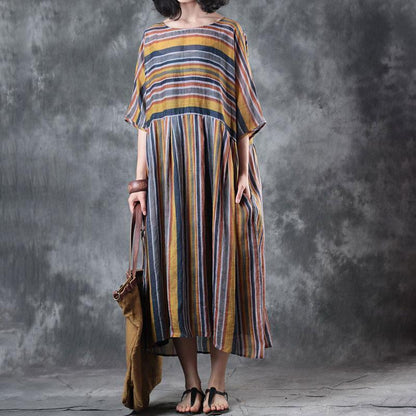 Baggy Linen Summer Dress Oversize Loose Retro Ramie 12 Sleeve Summer Dress