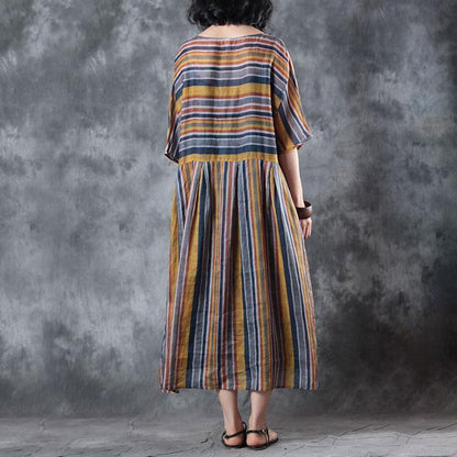 Baggy Linen Summer Dress Oversize Loose Retro Ramie 12 Sleeve Summer Dress