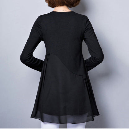 Baggy Loose Black Patchwork Chiffon Dresses Long Sleeve Dress