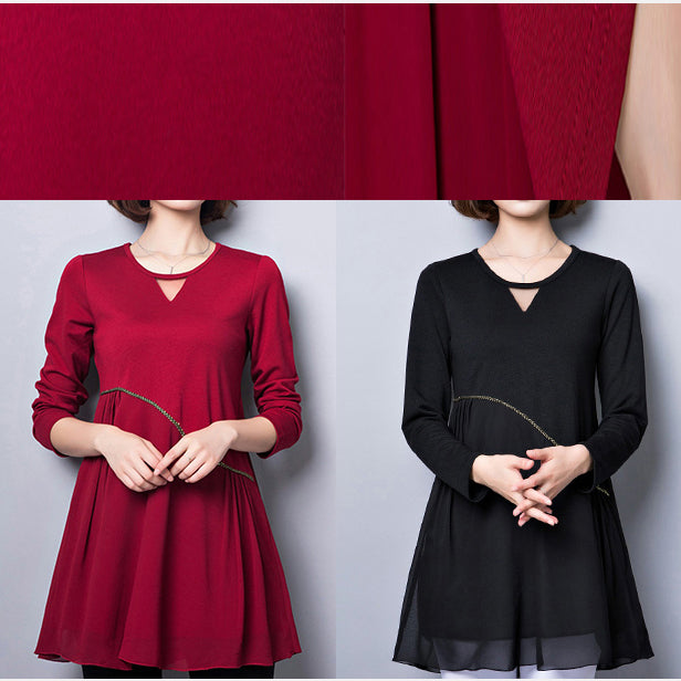 Baggy Loose Black Patchwork Chiffon Dresses Long Sleeve Dress
