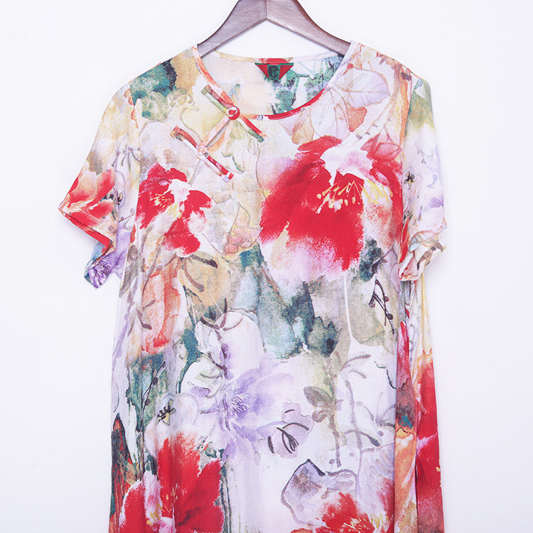 Baggy Prints Long Linen Dresses Oversized O Neck Linen Gown Boutique Chinese Button Long Dresses