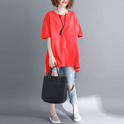 Baggy Red Pure Linen Cotton Blouse Shirts Boutique O Neck Striped Batwing Sleeve Cotton Clothing