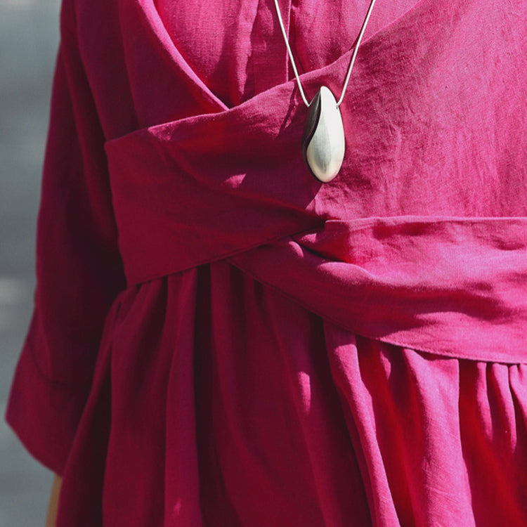 Baggy Rose Cotton Linen Dress Stand Cotton Linen Clothing Dress New Three Quarter Sleeve Baggy Dresses