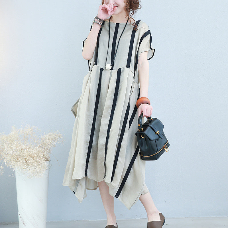 Baggy Striped Chiffon Caftans Oversized Asymmetric Hem Chiffon Gown O Neck Kaftans