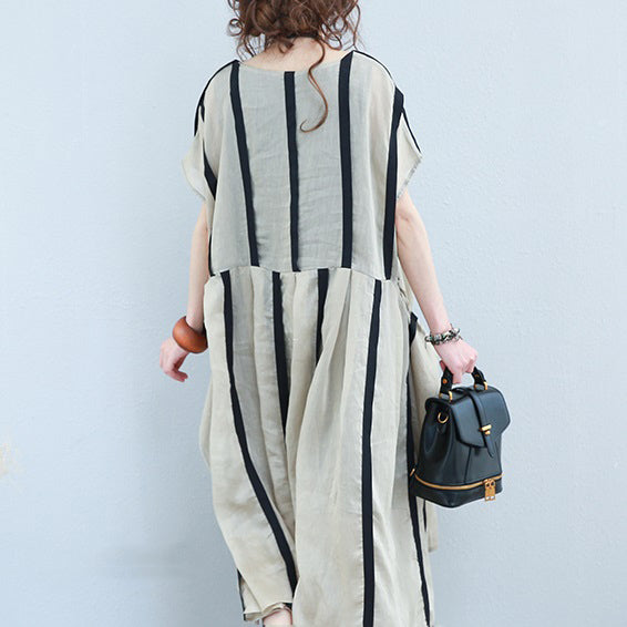 Baggy Striped Chiffon Caftans Oversized Asymmetric Hem Chiffon Gown O Neck Kaftans