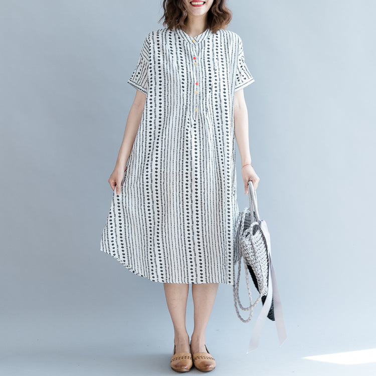 Baggy White Chiffon Shift Dress Oversized Dress New Short Sleeve Pockets Stand Baggy Dresses