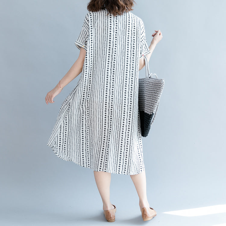 Baggy White Chiffon Shift Dress Oversized Dress New Short Sleeve Pockets Stand Baggy Dresses