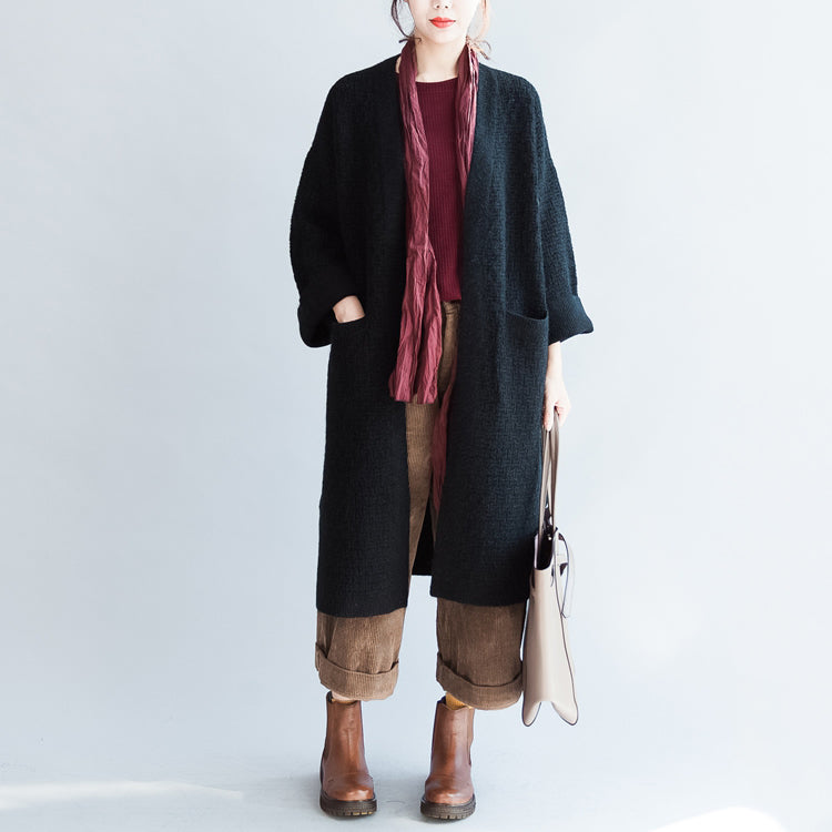 Balck Autumn Wram Sweaters Coats Thick Sweater Cardigans Side Open