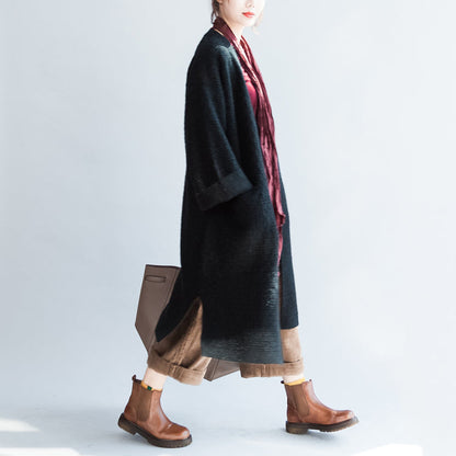 Balck Autumn Wram Sweaters Coats Thick Sweater Cardigans Side Open