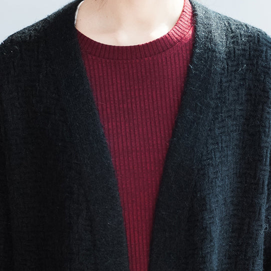 Balck Autumn Wram Sweaters Coats Thick Sweater Cardigans Side Open