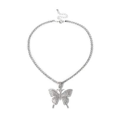 Butterfly Pendant Necklace Rhinestones With Crystal Chain