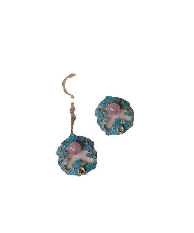 Pink Sterling Silver Overgild Coloured Glaze Enamel Drop Earrings