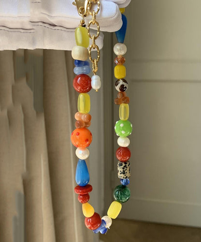Rainbow Sterling Silver Overgild Asymmetric Gem Stone Gratuated Bead Necklace