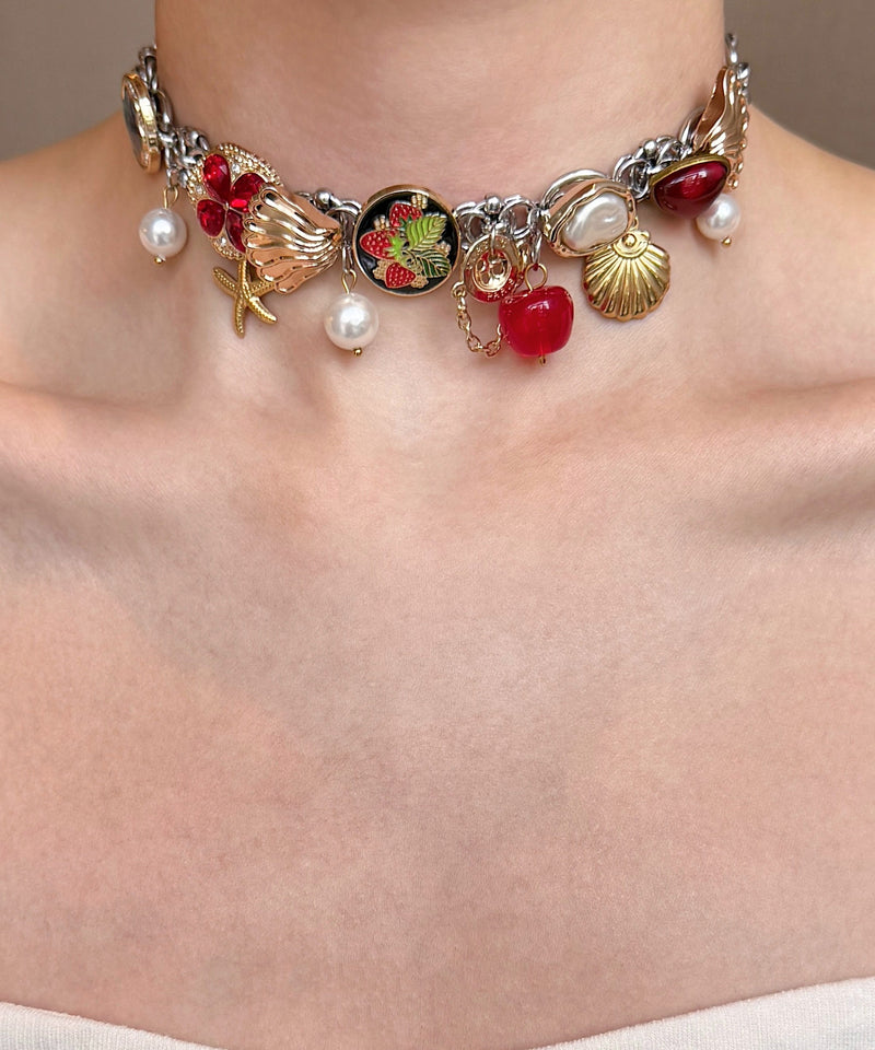 Red Strawberry Shell Pearl Adjustable Alloy Choke