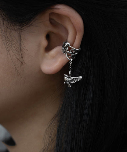 Silk Sterling Silver Leaf Flying Bird Tassel Drop Earrings