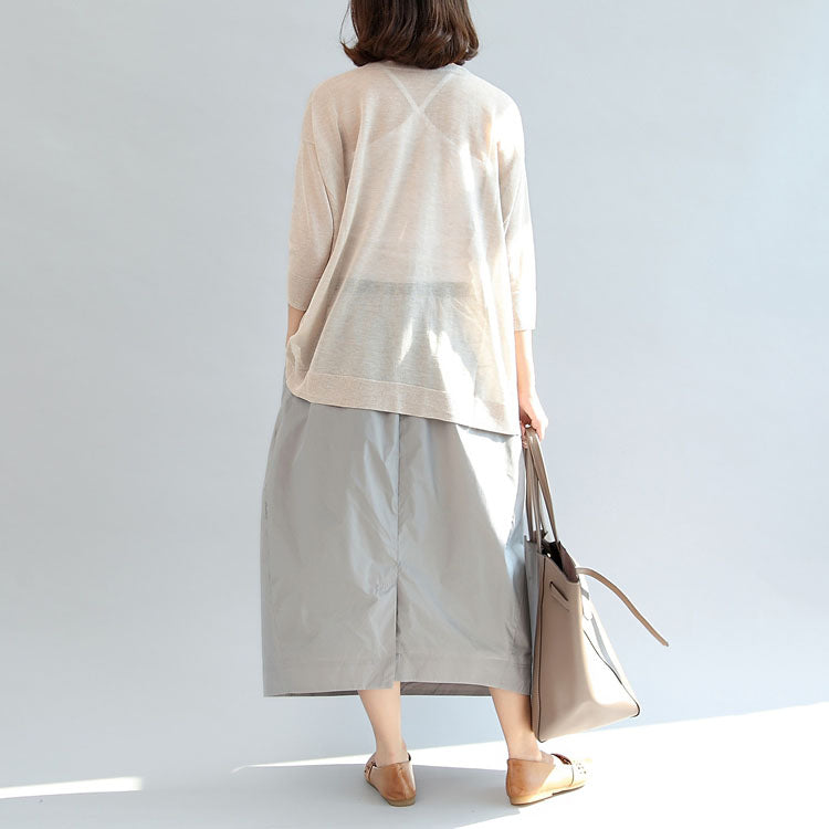Beige Stylish Linen Blouse Oversize Tops Long Sleeve T Shirt